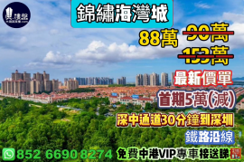 中山錦繡海灣城，首期5萬(減)，鐵路沿線，現樓發售，香港銀行按揭，最新價單